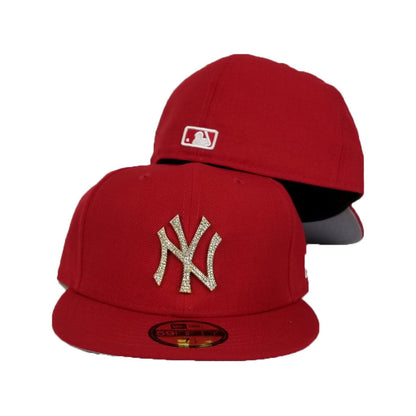 NEW ERA NEW YORK YANKEES RED GOLD CRYSTAL DIAMOND RHINESTONE FITTED HAT