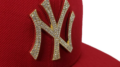 NEW ERA NEW YORK YANKEES RED GOLD CRYSTAL DIAMOND RHINESTONE FITTED HAT