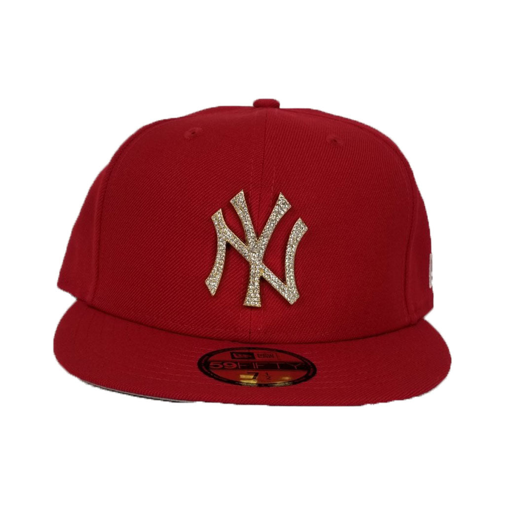 NEW ERA NEW YORK YANKEES RED GOLD CRYSTAL DIAMOND RHINESTONE FITTED HAT