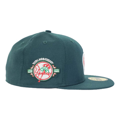NEW YORK YANKEES DARK GREEN GRAY BOTTOM 100TH ANNIVERSARY BIG APPLE NEW ERA 59FIFTY FITTED