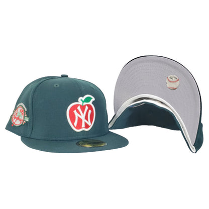 NEW YORK YANKEES DARK GREEN GRAY BOTTOM 100TH ANNIVERSARY BIG APPLE NEW ERA 59FIFTY FITTED