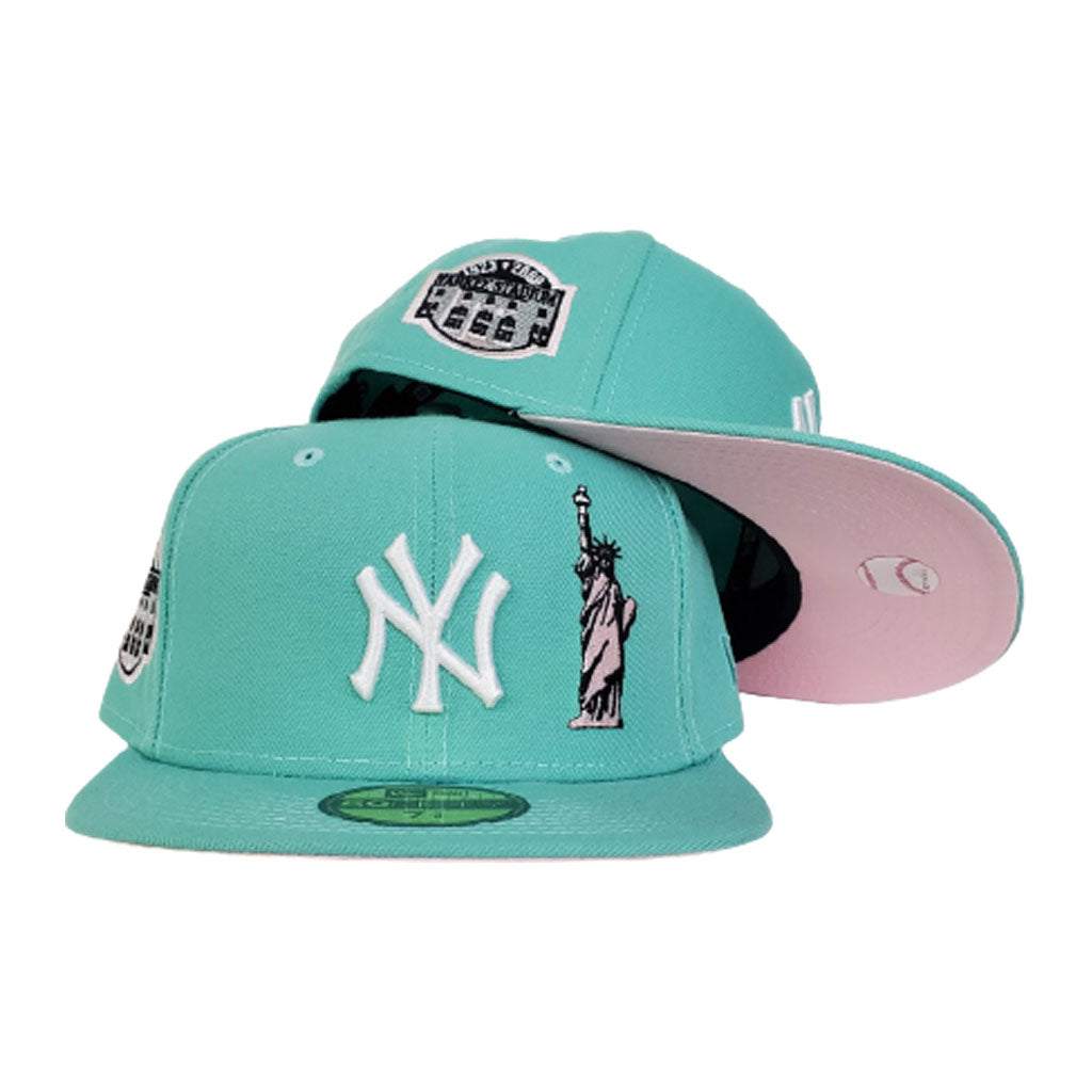 NEW YORK YANKEES MINT GREEN PINK BOTTOM STATUE OF LIBERTY NEW ERA 59FIFTY FITTED HAT