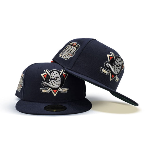 Navy Blue Anaheim Mighty Ducks Green Bottom 10th Years Side Patch New Era 59Fifty Fitted