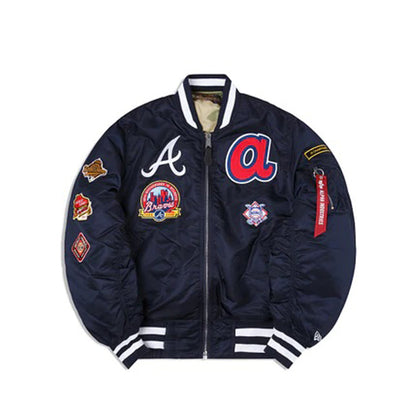 Navy Blue Atlanta Braves Alpha Industries X New Era Reversible MA-1 Bomber Jacket