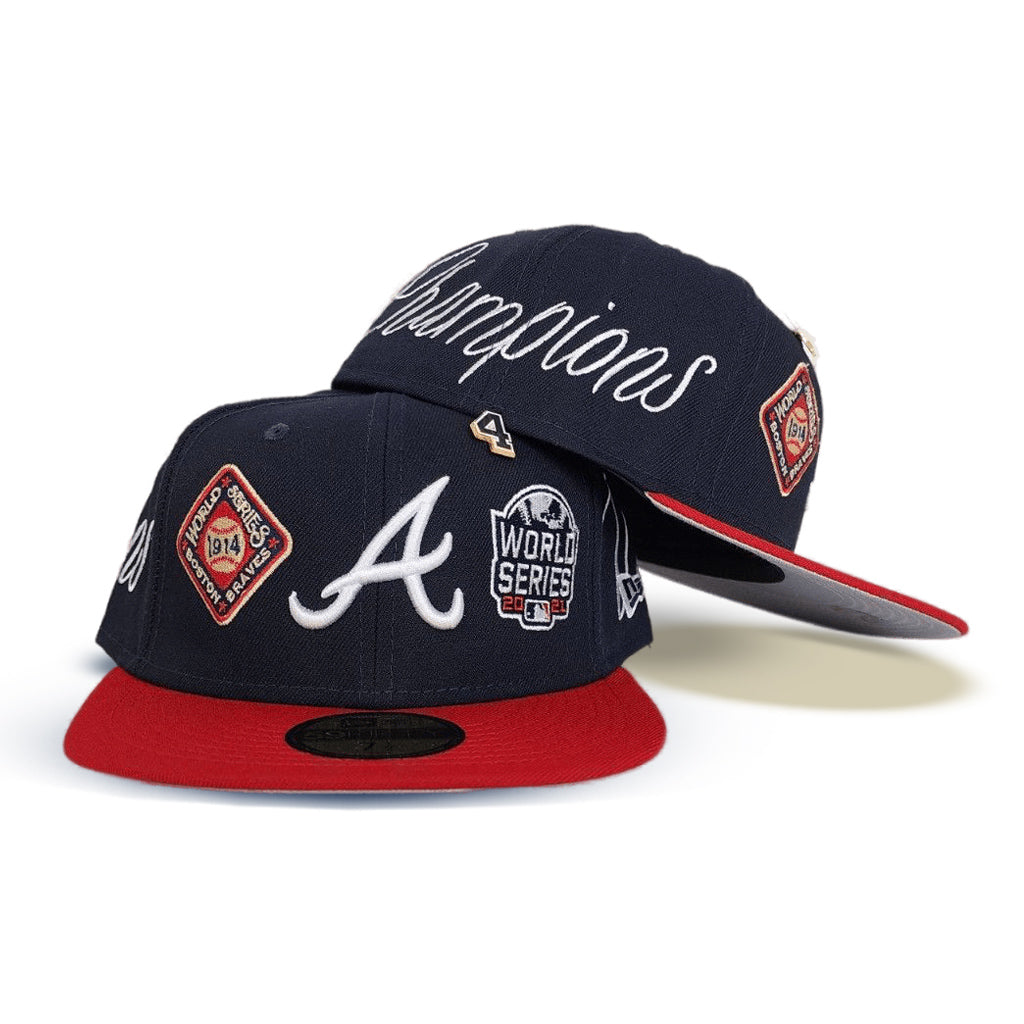 Navy Blue Atlanta Braves Histoic 4X World Series Champions New Era 59Fifty Fitted