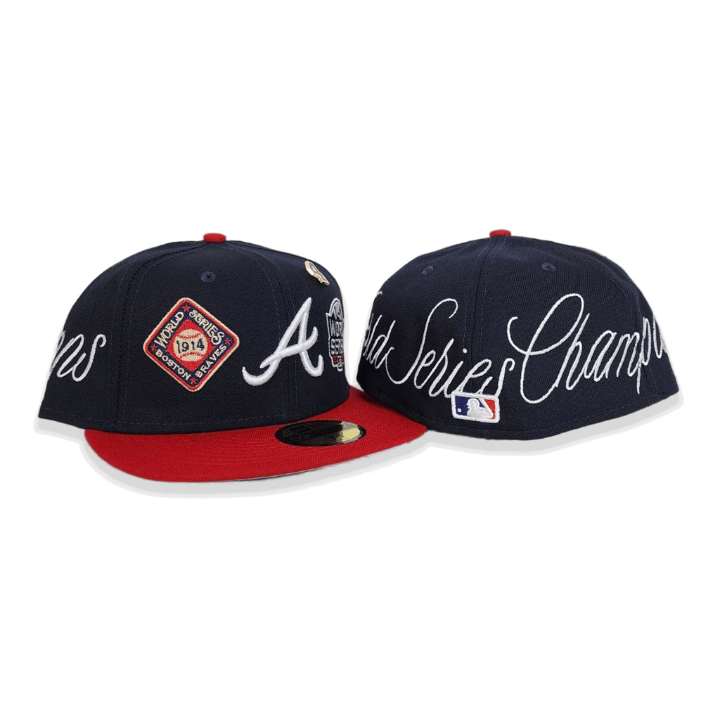 Navy Blue Atlanta Braves Histoic 4X World Series Champions New Era 59Fifty Fitted