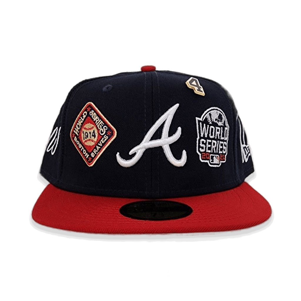 Navy Blue Atlanta Braves Histoic 4X World Series Champions New Era 59Fifty Fitted