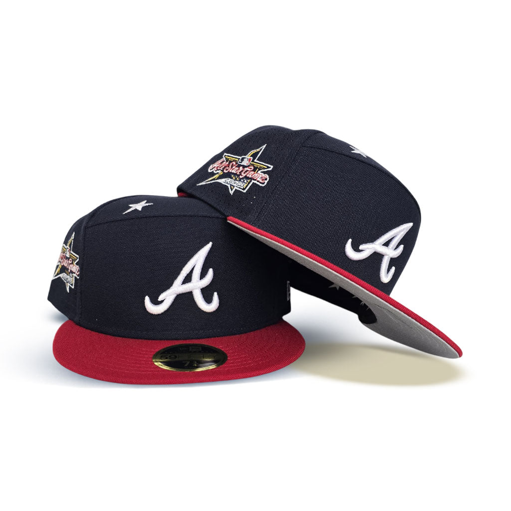 Navy Blue Atlanta Braves Red Visor Gray Bottom 2025 All Star Game Side Patch Split Panel New Era On-field 59Fifty Fitted