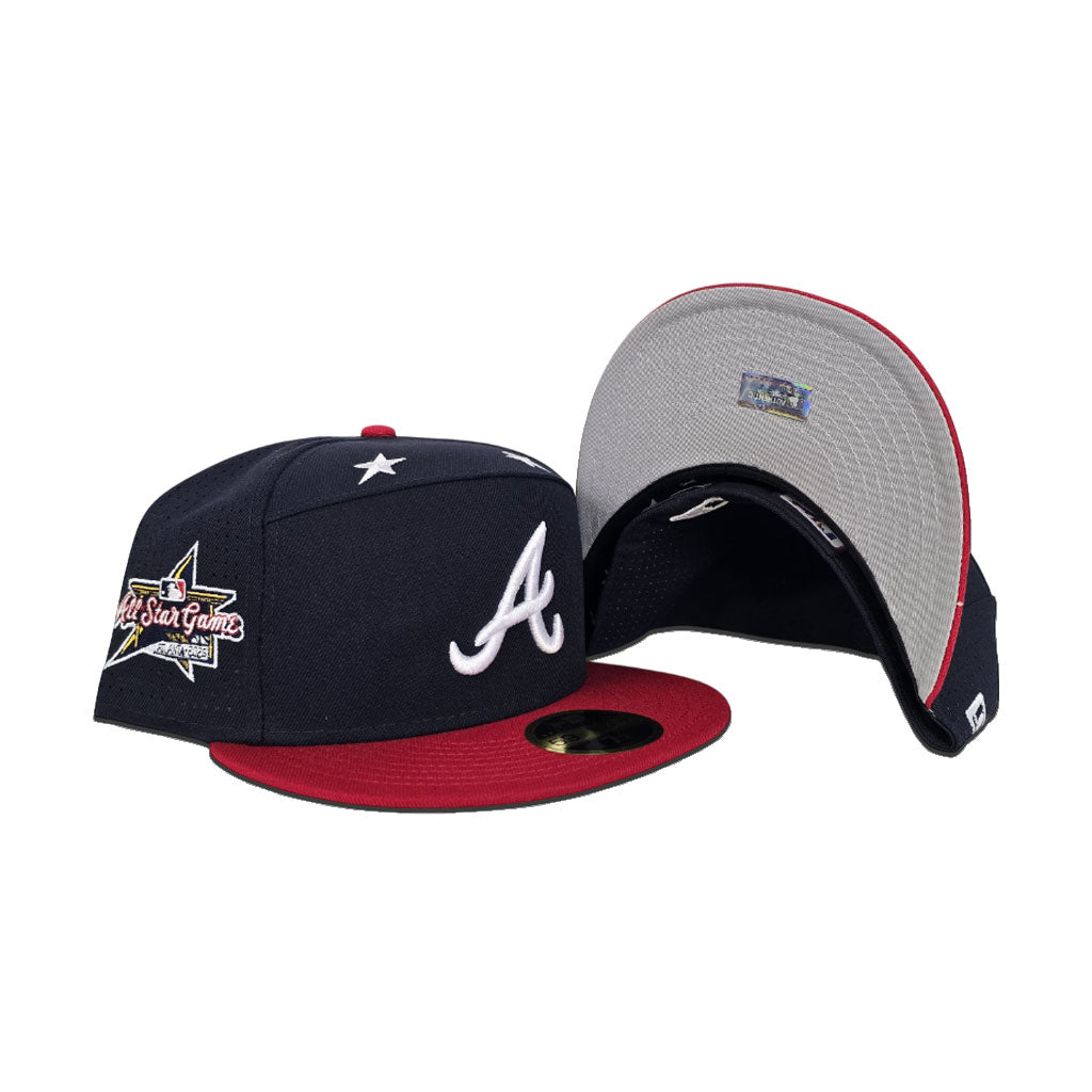 Navy Blue Atlanta Braves Red Visor Gray Bottom 2025 All Star Game Side Patch Split Panel New Era On-field 59Fifty Fitted