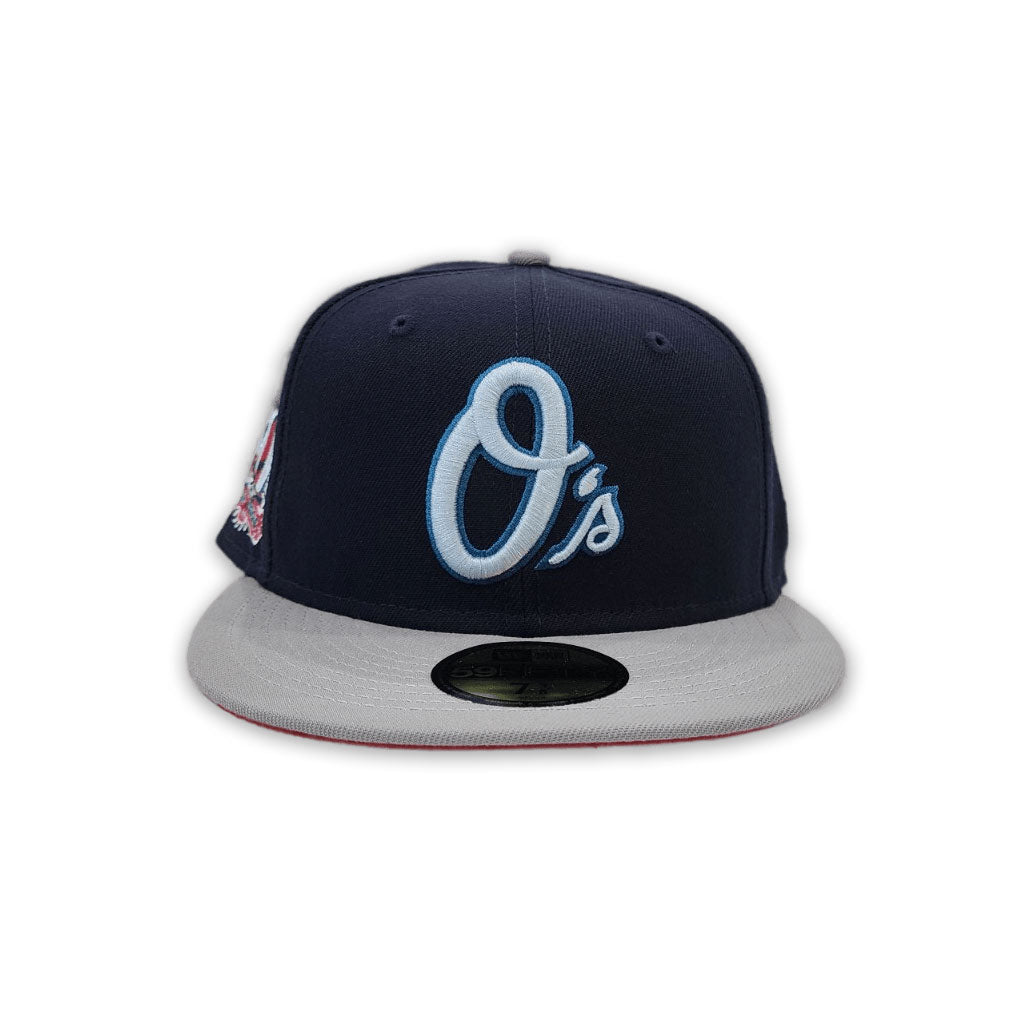 Navy Blue Baltimore Orioles Gray Visor Red Bottom 50th Anniversary Side Patch New Era 59Fifty Fitted