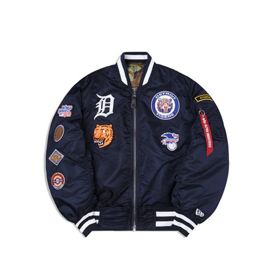 Navy Blue Detroit Tigers Alpha Industries X New Era Reversible MA-1 Bomber Jacket