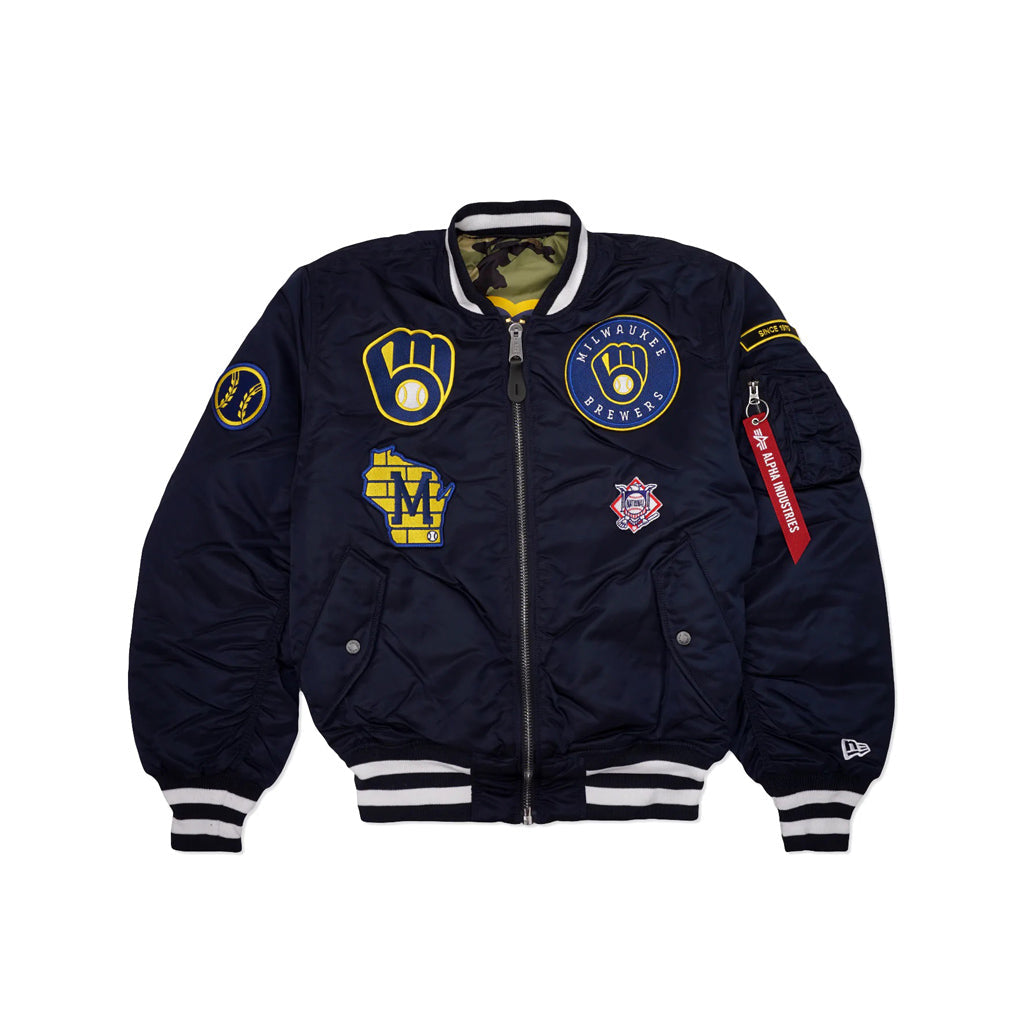 Navy Blue Milwaukee Brewers Alpha Industries X New Era Reversible MA-1 Bomber Jacket