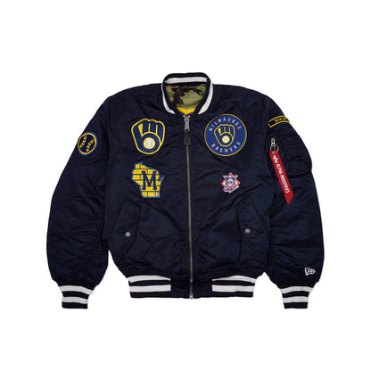 Navy Blue Milwaukee Brewers Alpha Industries X New Era Reversible MA-1 Bomber Jacket