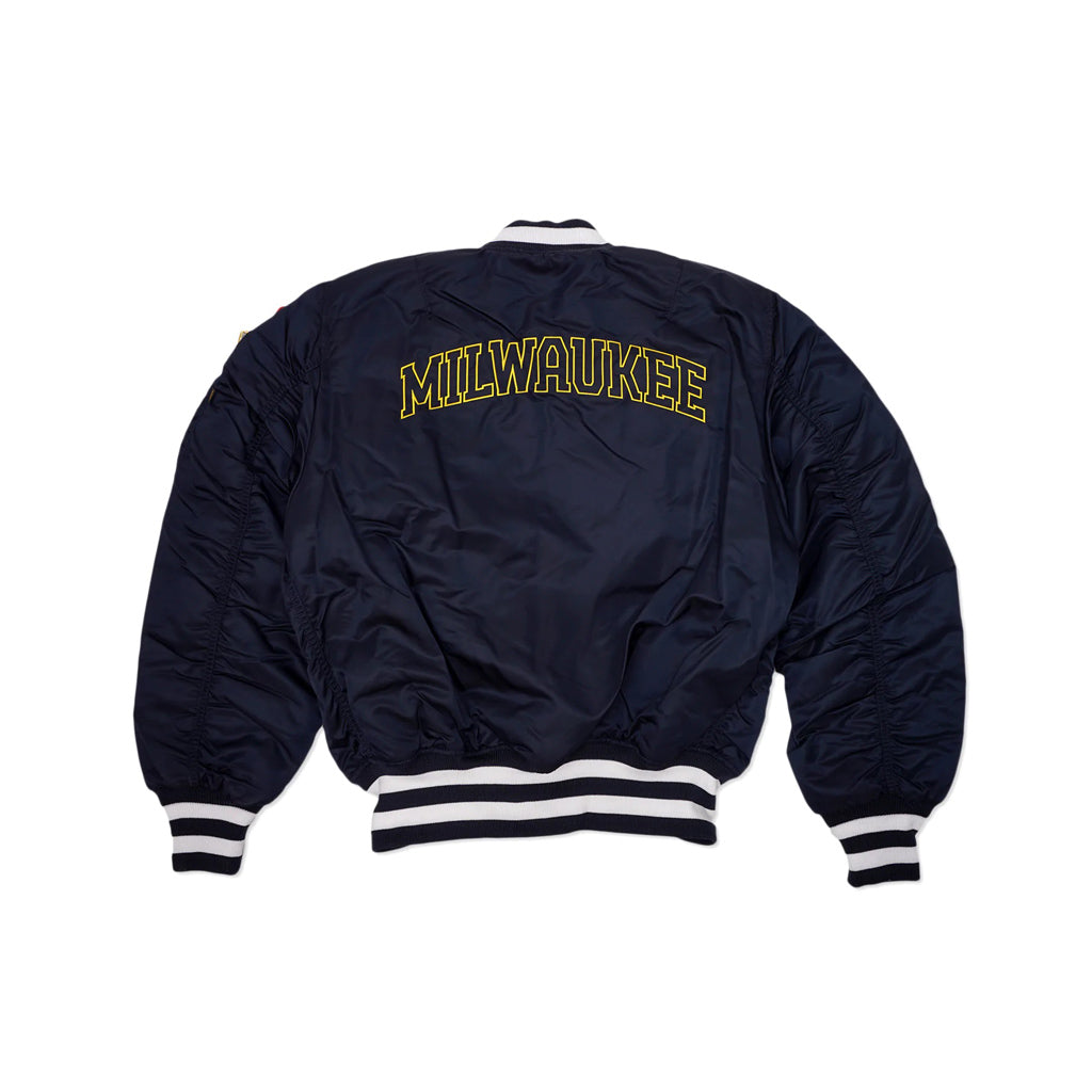 Navy Blue Milwaukee Brewers Alpha Industries X New Era Reversible MA-1 Bomber Jacket