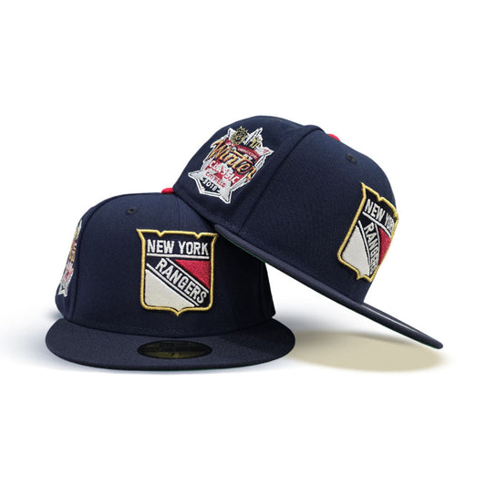 Navy Blue New York Rangers Green Bottom Fitted