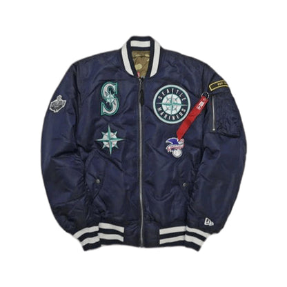 Navy Blue Seattle Mariners Alpha Industries X New Era Reversivble MA-1 Bomber Jacket