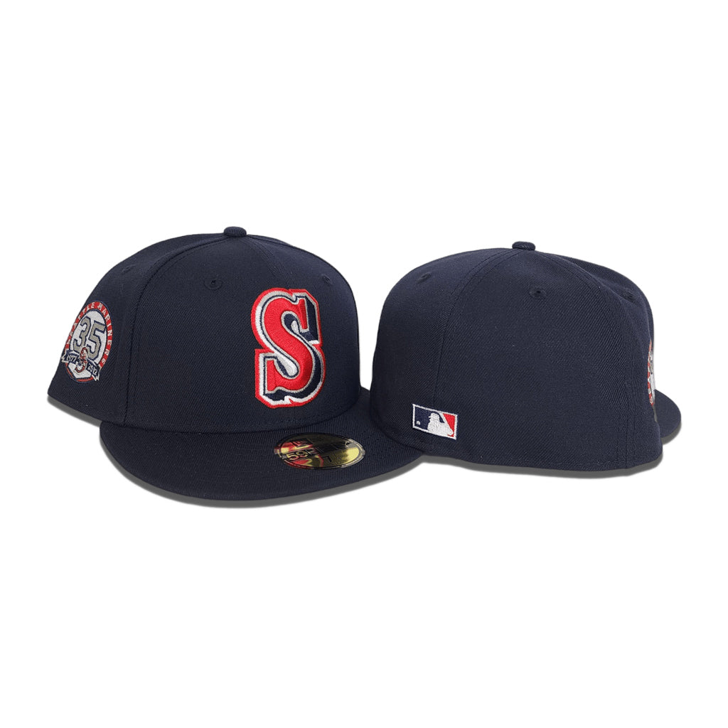 Navy Blue Seattle Mariners Gray Bottom 35th Anniversary Side Patch New Era 59Fifty Fitted