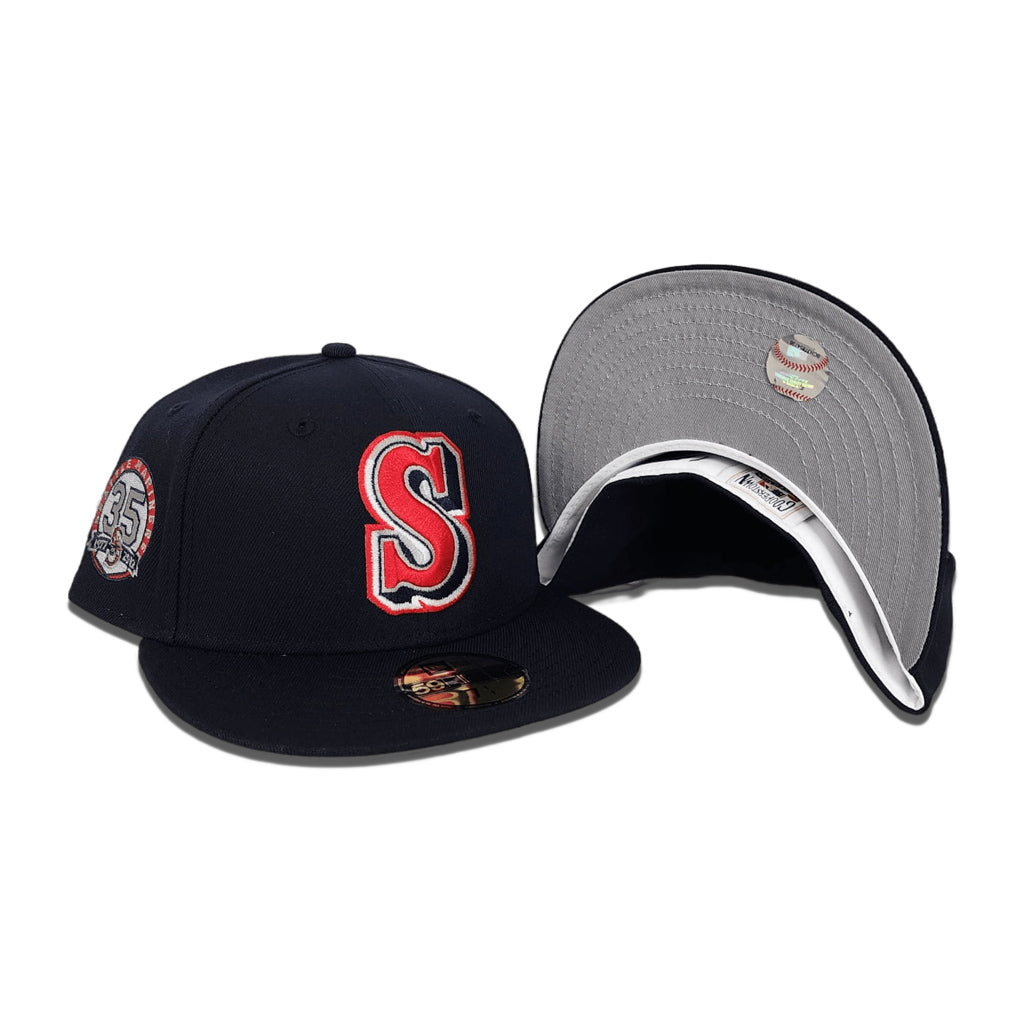 Navy Blue Seattle Mariners Gray Bottom 35th Anniversary Side Patch New Era 59Fifty Fitted