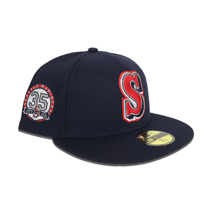 Navy Blue Seattle Mariners Gray Bottom 35th Anniversary Side Patch New Era 59Fifty Fitted