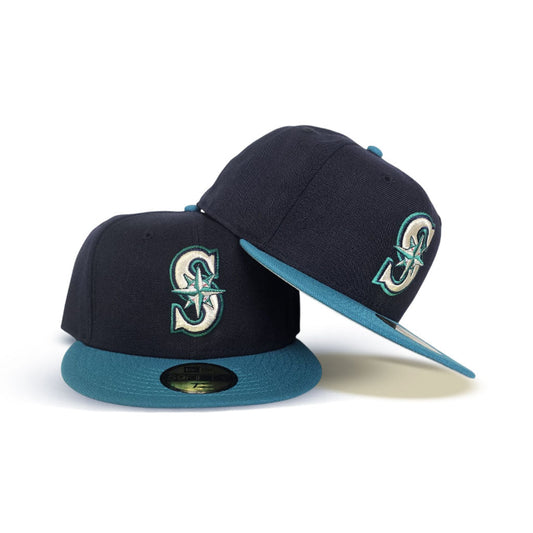 Navy Blue Seattle Mariners Teal Visor Gray Bottom New Era 59Fifty True Authentic On Field Fitted
