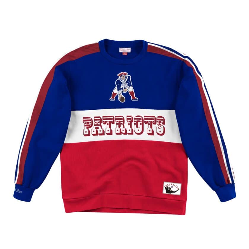 New England Patriots Mitchell & Ness Scorer Fleece Crew Sweatshirt