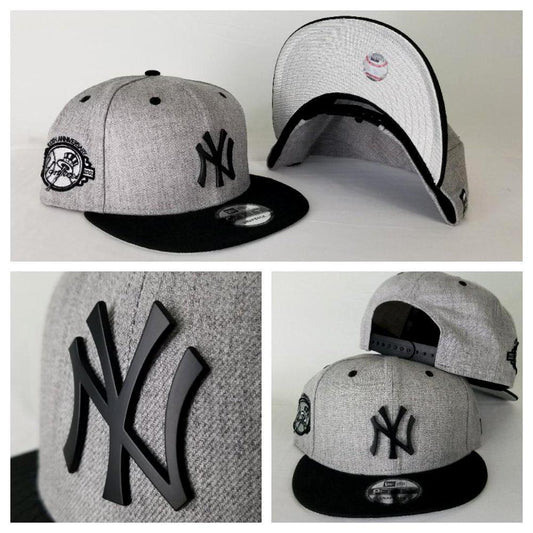 New York Yankee Black Metal Logo Heather Grey / Black New Era Snapback hat