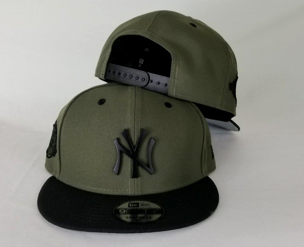 New York Yankee Black Metal Logo Olive / Green New Era Snapback hat