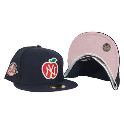 New York Yankees Navy Blue Pink Bottom 100th Anniversary Big Apple New Era 59Fifty Fitted