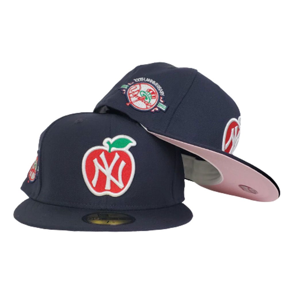 New York Yankees Navy Blue Pink Bottom 100th Anniversary Big Apple New Era 59Fifty Fitted
