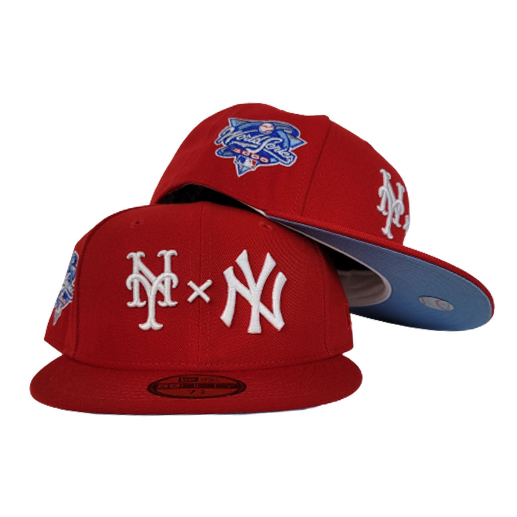 New York Yankees X New York Mets X Red Icy Blue Bottom 2000 Subway Series New Era 59Fifty Fitted Hat