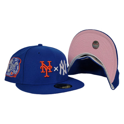 New York Yankees X New York Mets X Royal Blue 2000 Subway Series Pink Bottom New Era 59Fifty Fitted Hat