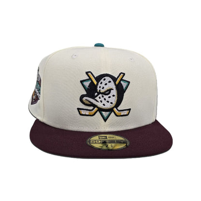 Off White Anaheim Mighty Ducks Maroon Visor Gray Bottom 2007 Stanley Cup Champions Side Patch New Era 59Fifty Fitted
