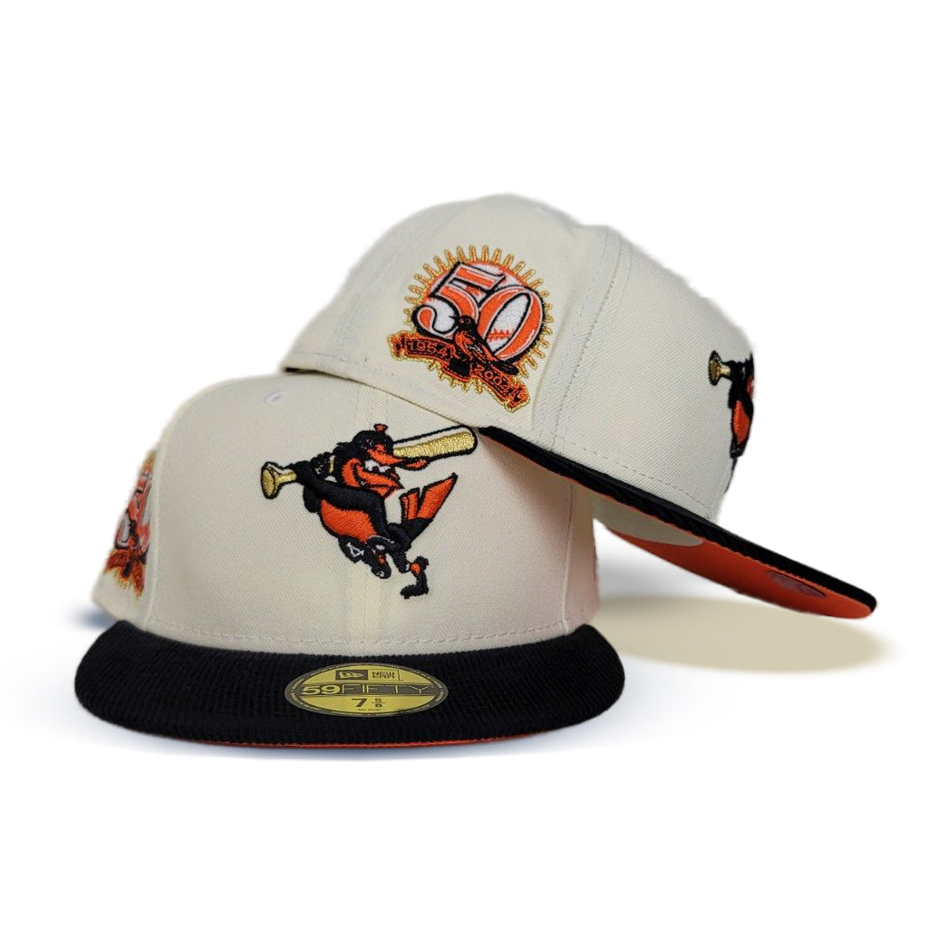 Off White Baltimore Orioles Black Corduroy Visor Orange Bottom 50th Anniversary Side Patch New Era 59Fifty Fitted