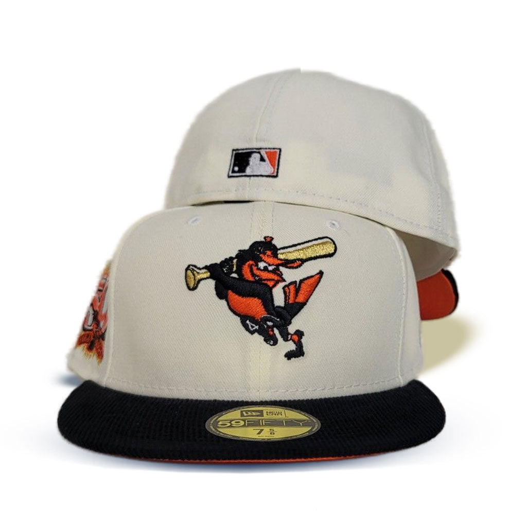 Off White Baltimore Orioles Black Corduroy Visor Orange Bottom 50th Anniversary Side Patch New Era 59Fifty Fitted