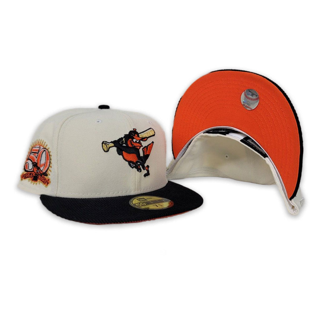 Off White Baltimore Orioles Black Corduroy Visor Orange Bottom 50th Anniversary Side Patch New Era 59Fifty Fitted