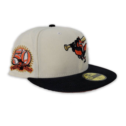 Off White Baltimore Orioles Black Corduroy Visor Orange Bottom 50th Anniversary Side Patch New Era 59Fifty Fitted