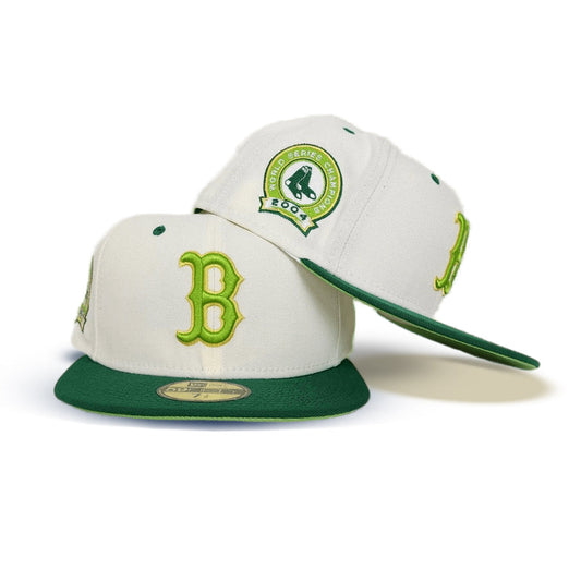 Off White Boston Red Sox Kelly Green Visor Lime Green Bottom 2004 World Series Champions Side Patch 59Fifty Fitted