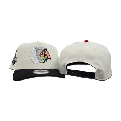 Off White Chicago Blackhawks Black Curved Brim Gray Bottom 2015 Stanley Cup Champions Side Patch New Era A-Frame 9Fifty Snapback