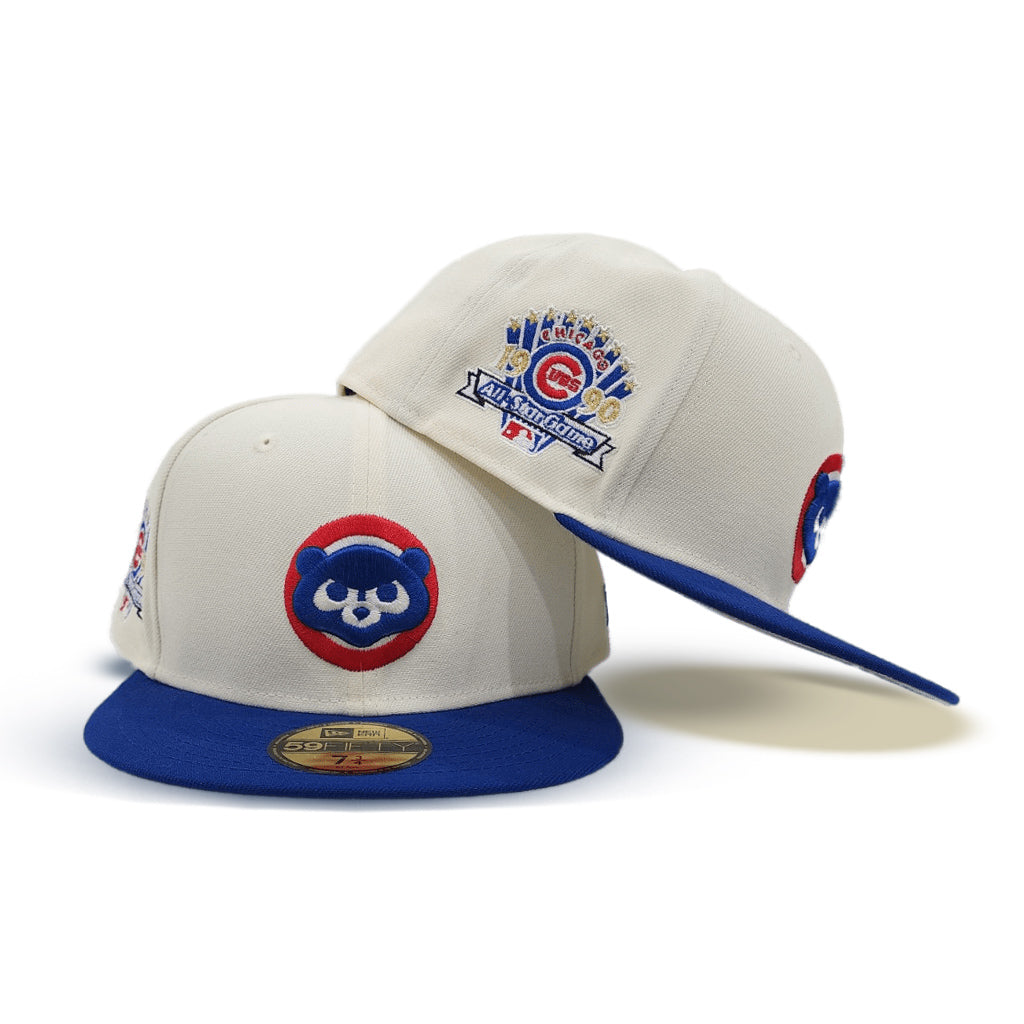 Off White Chicago Cubs Royal Blue Visor Gray Bottom 1990 All Star Game Side Patch New Era 59Fifty Fitted