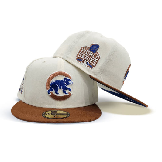 Off White Chicago Cubs Toast Visor Royal Blue Bottom 2016 World Series Side Patch New Era 59Fifty Fitted