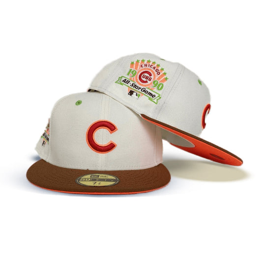 Off White Chicago Cubs Toasted Peanut Visor Neon Orange Bottom 1990 All Star Game Side Patch New Era 59Fifty Fitted