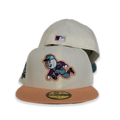 Off White Cincinnati Reds Peach Visor Mint Bottom 1970-2002 Side Patch New Era 59Fifty Fitted