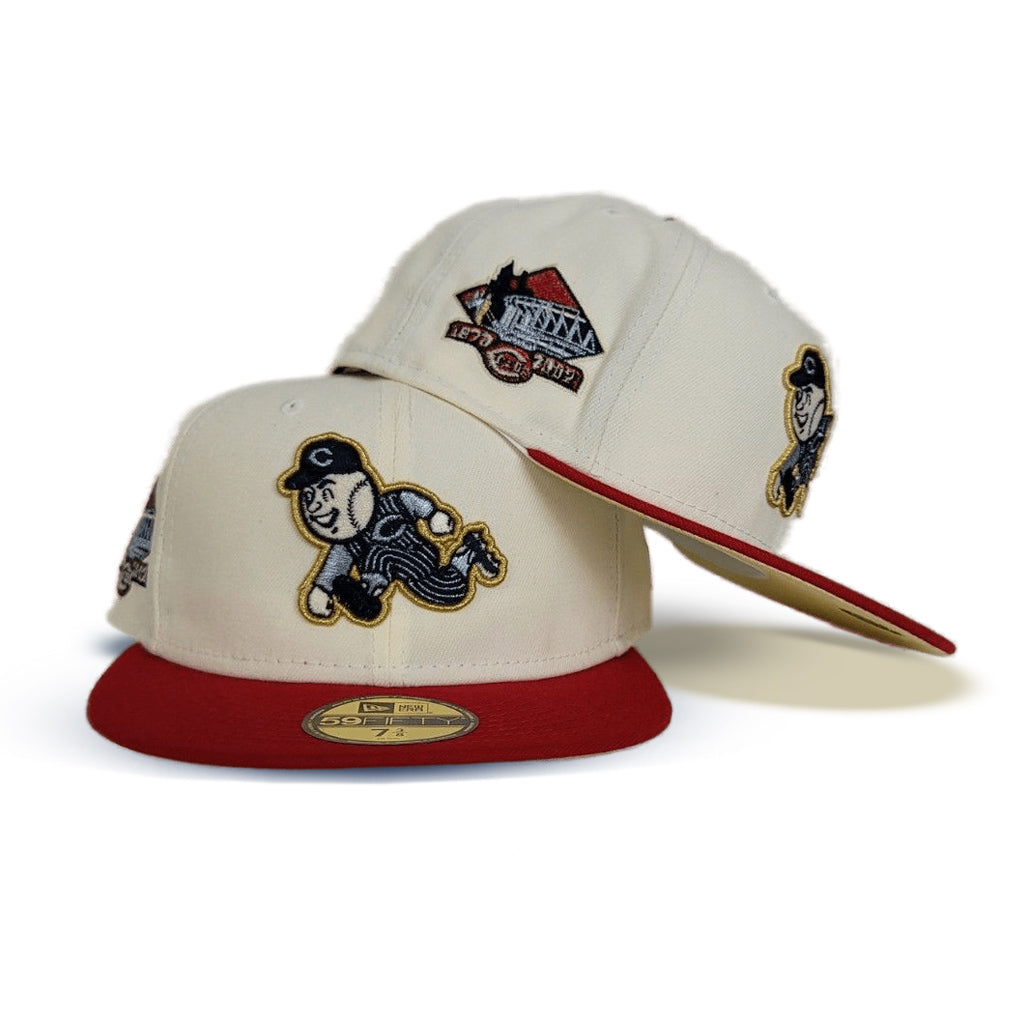 Off White Cincinnati Reds red Visor Soft Yellow Bottom 1970-2002 side Patch New Era 59Fifty Fitted