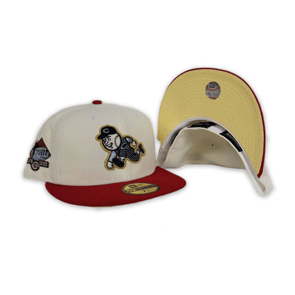 Off White Cincinnati Reds red Visor Soft Yellow Bottom 1970-2002 side Patch New Era 59Fifty Fitted