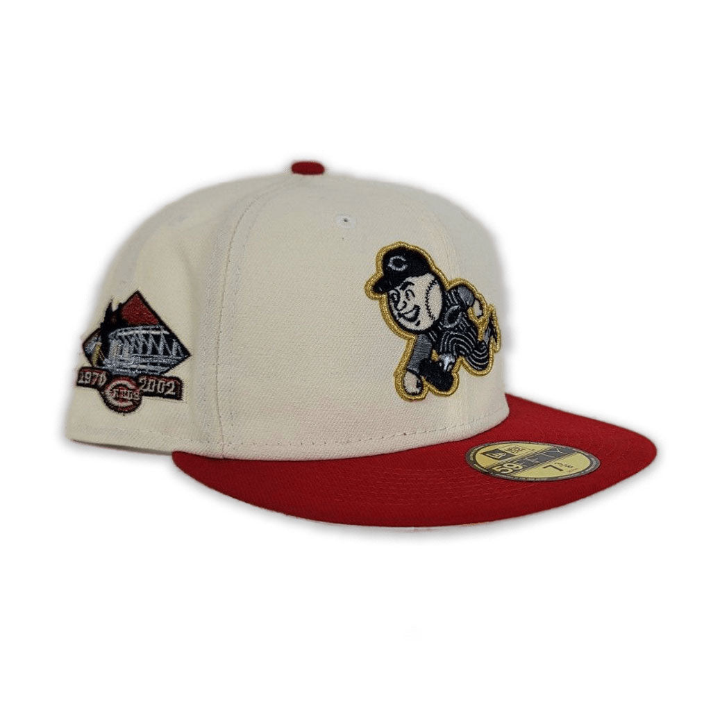 Off White Cincinnati Reds red Visor Soft Yellow Bottom 1970-2002 side Patch New Era 59Fifty Fitted