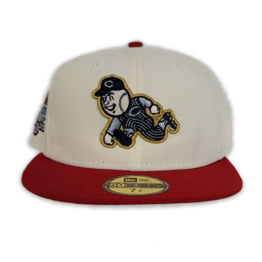 Off White Cincinnati Reds red Visor Soft Yellow Bottom 1970-2002 side Patch New Era 59Fifty Fitted