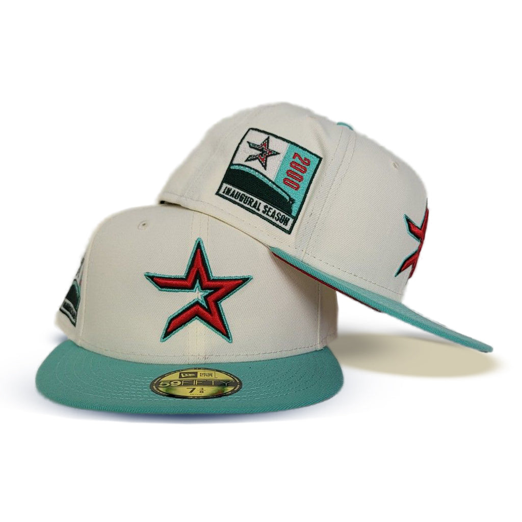 Off White Houston Astros Mint Green Visor Red Bottom 2000 Inaugural Season Side Patch New Era 59Fifty Fitted