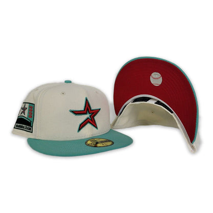 Off White Houston Astros Mint Green Visor Red Bottom 2000 Inaugural Season Side Patch New Era 59Fifty Fitted