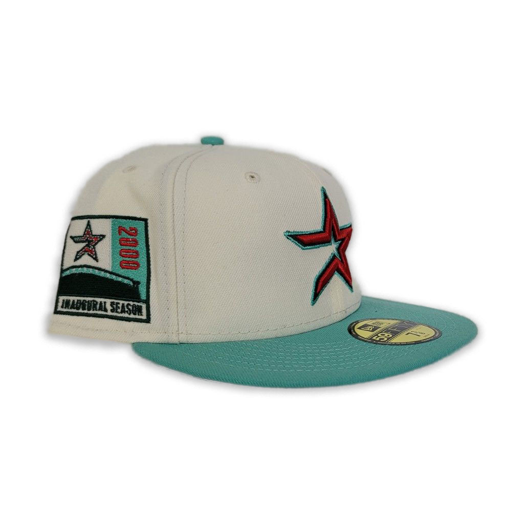 Off White Houston Astros Mint Green Visor Red Bottom 2000 Inaugural Season Side Patch New Era 59Fifty Fitted