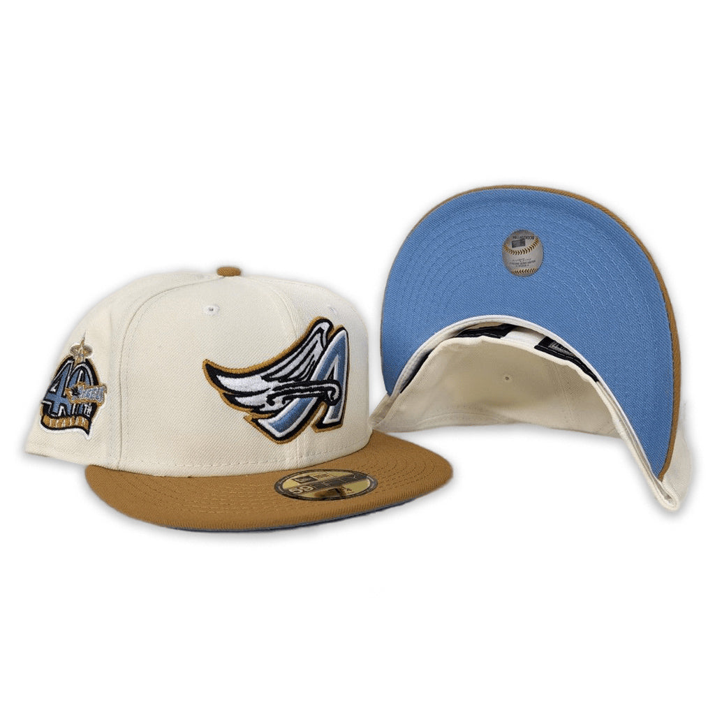 Off White Los Angeles Angels Tan VisorIcy Blue Bottom 40th Season Side Patch New Era 59Fifty Fitted